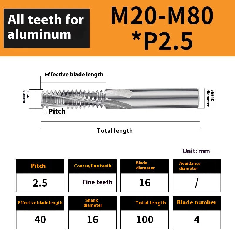 2136-65° aluminum with colorful thread milling cutter lengthened single tooth three-tooth full thread machining center tungsten carbide milling cutter M3M4M5 Shandong Denso Pricision Tools Co.,Ltd.